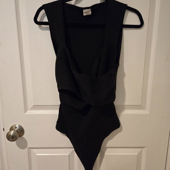 NWOT Abercrombie & Fitch LuxeLoft Wrap Bodysuit Black L - Picture 1 of 6